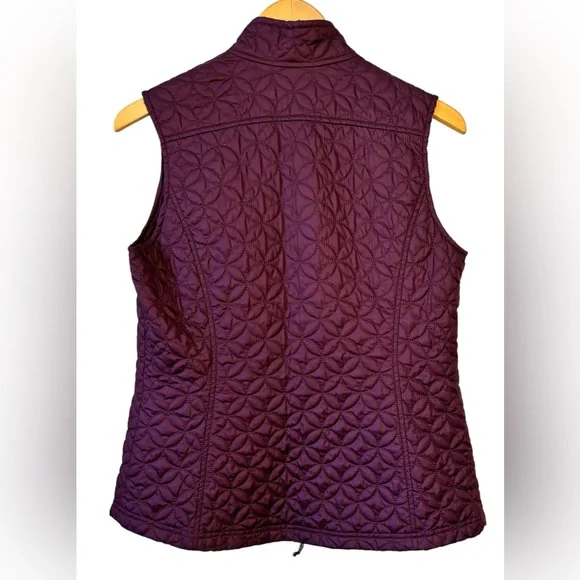 EDDIE BAUER Full Zip Mock Neck Plum Floral Print Puffer Vest Women's Size S - Picture 7 of 9